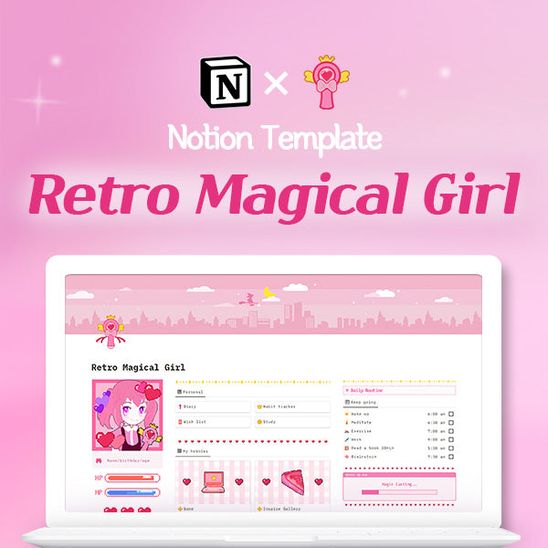 Retro Magical Girl Pink Aesthetic Notion Dashboard Template Notion Template